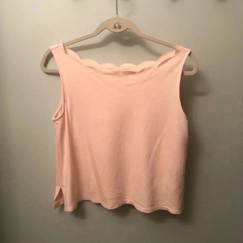 Anthropologie eri + ali pink scalloped neck top small cropped sleeveless